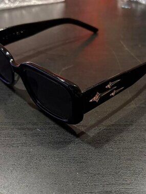 Y2K Star Vintage Black Rectangular Sunglasses Rave Festival Summer Shades Silver